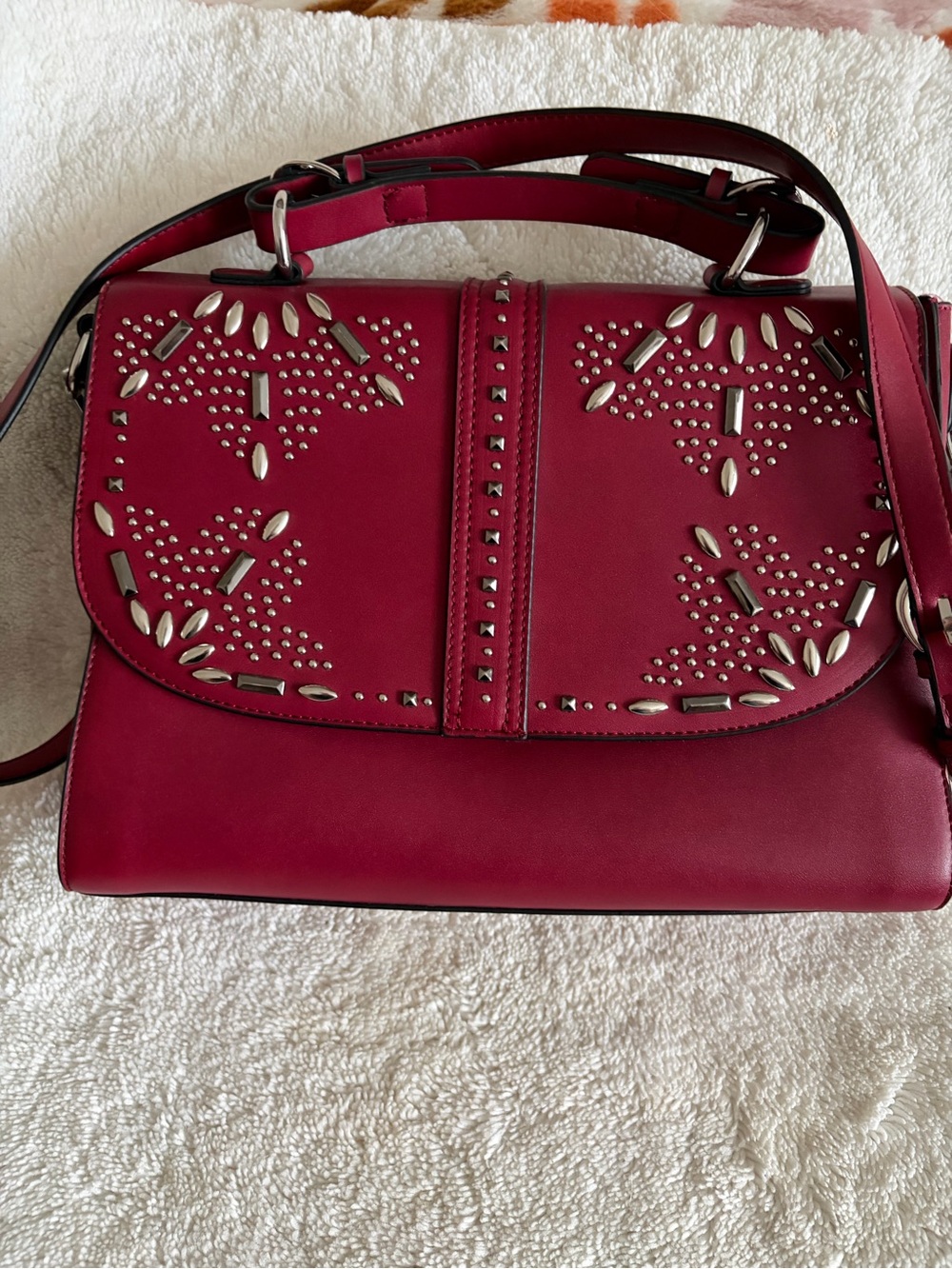 Studded Red Crossbody Shoulder Bag